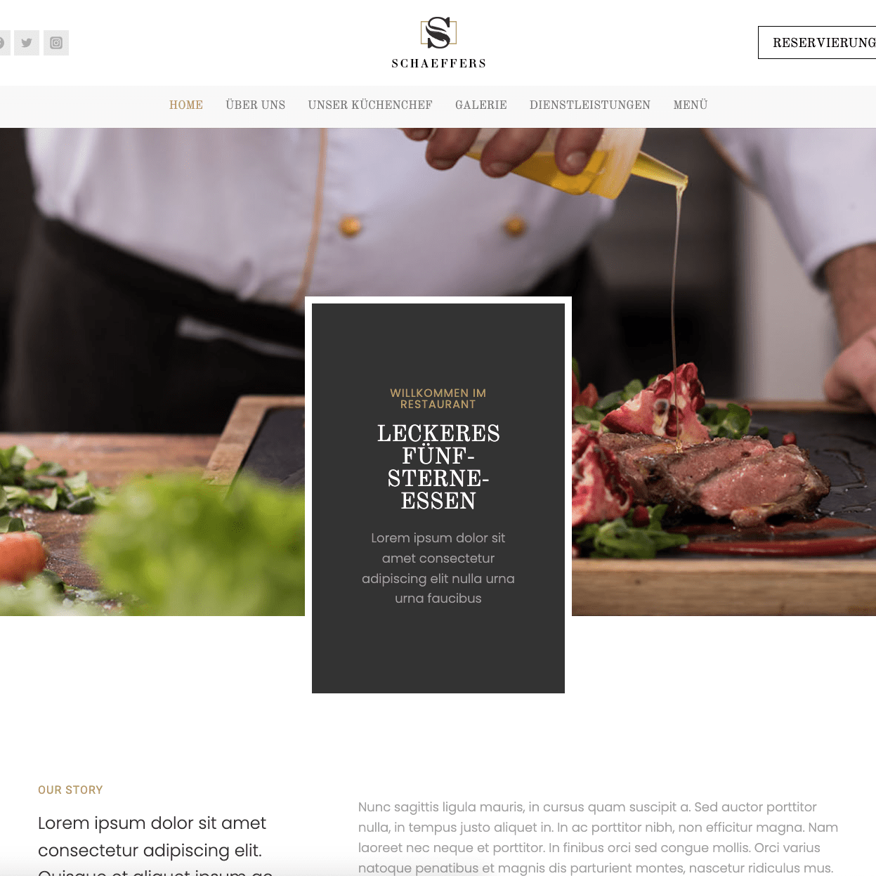 Screenshot der Homepage der WordPress Webseite Schaeffers für die Gastronomie
