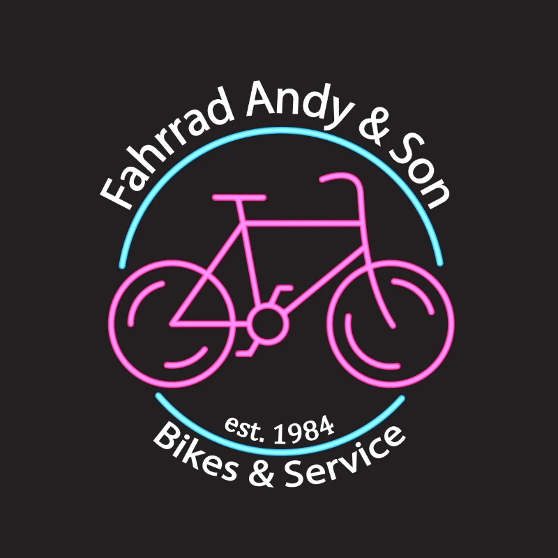 Neon Logo mit großer fahrenden Fahrrad und blauen Halbkreisen des Fahrradgeschäftes Fahrrad Andy & son von local seo agentur