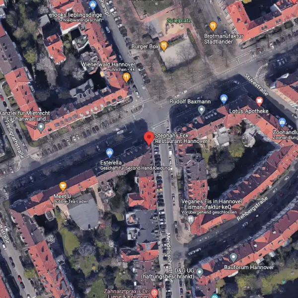 Screenshot der Google Maps Karte Hannover Südstadt StephansEck welche von 360media google street View Fotograf betreut wird.