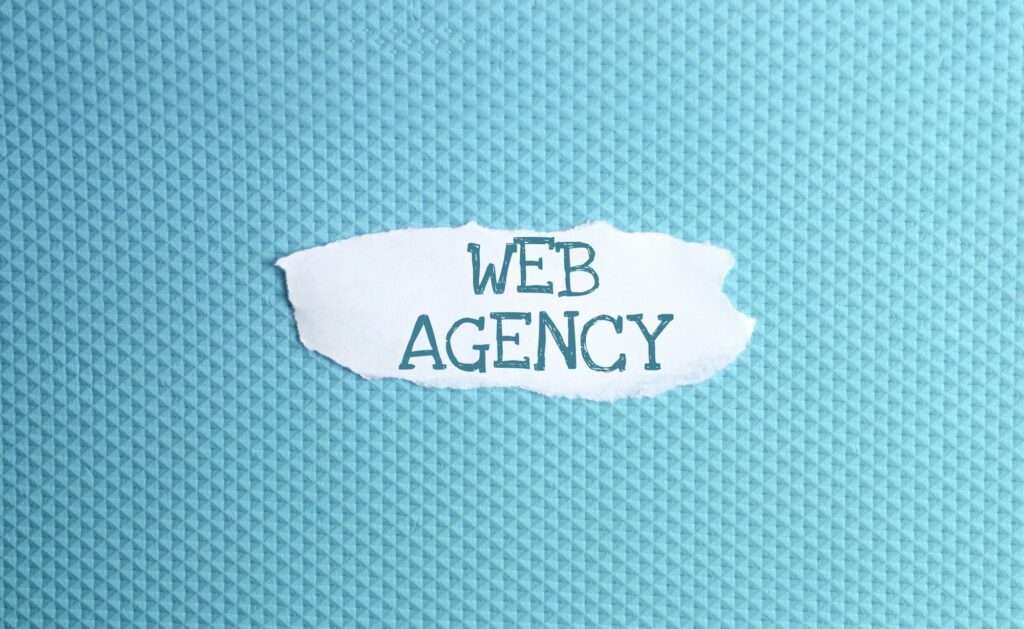 a torn paper written with inscription web agency on a blue background