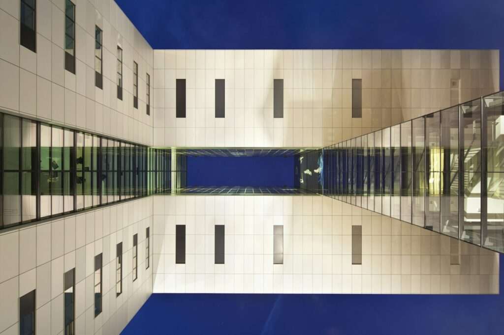 Modern Architecture From Below At Night