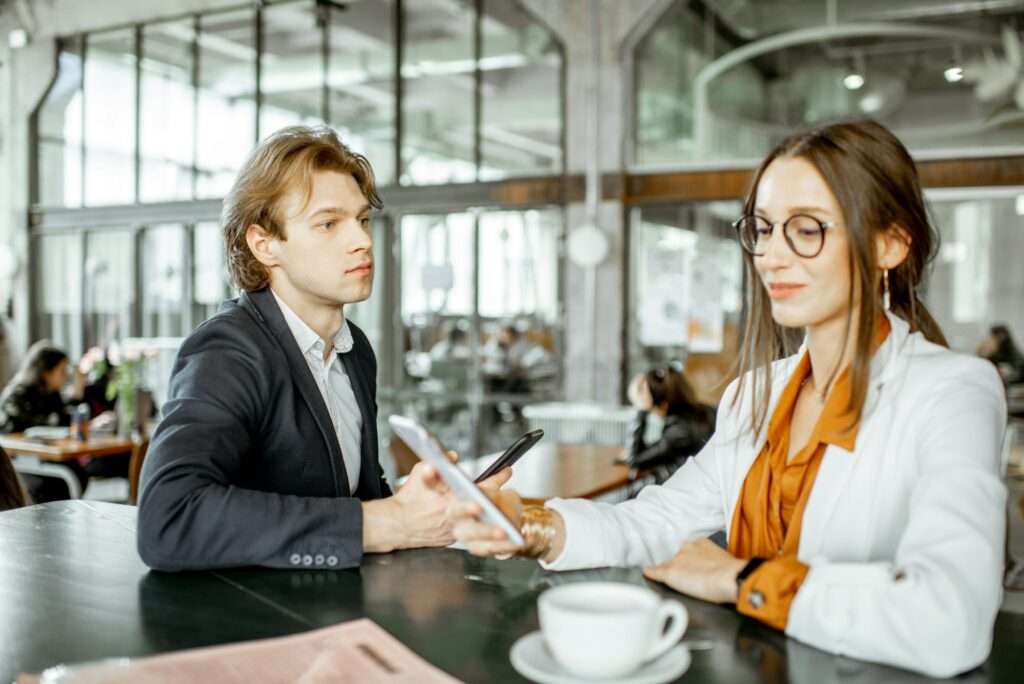 Business man and woman in the bar