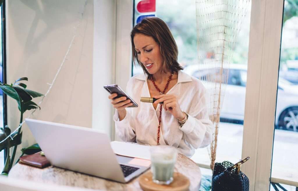 Caucasian woman browsing website