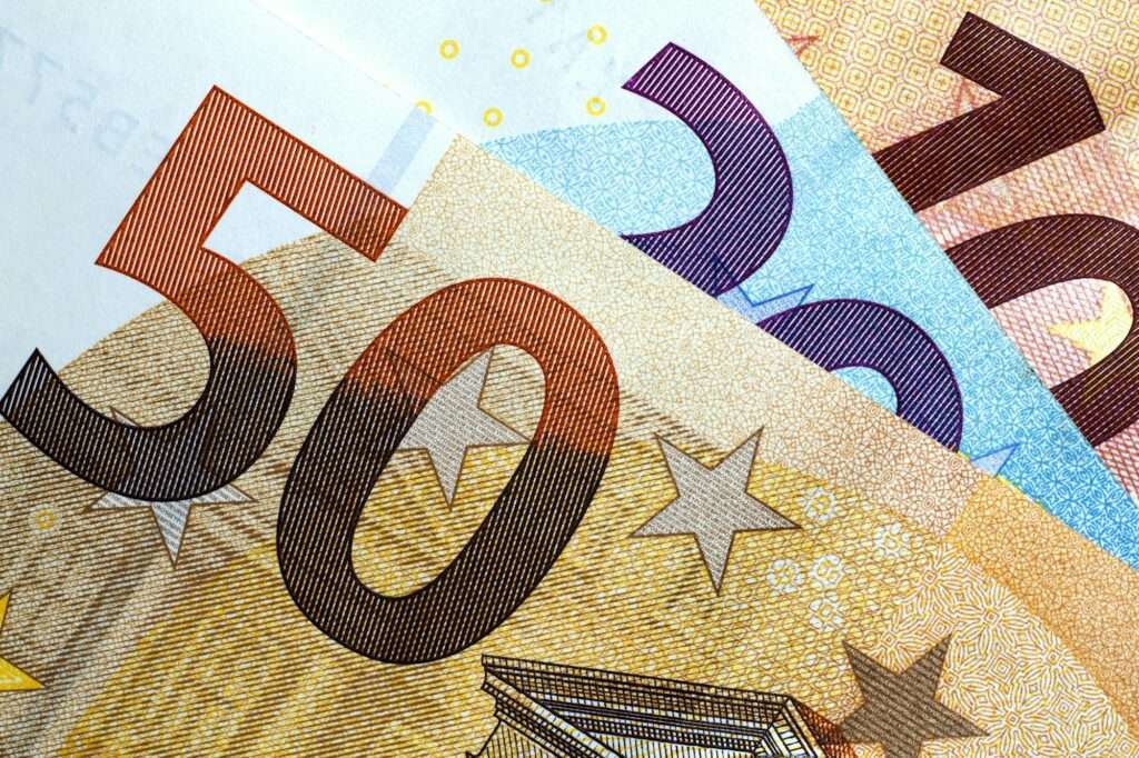 Close up of colorful euro money. Euro money background.