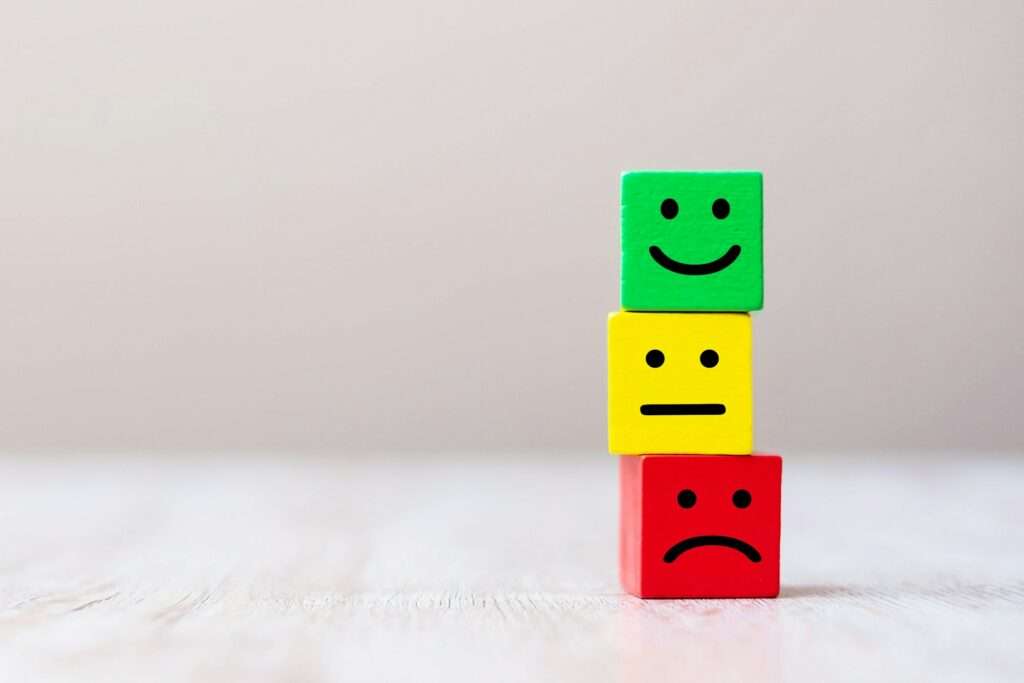 Emotion face blocks. Service rating, ranking, customer review, satisfaction and feedback concept.