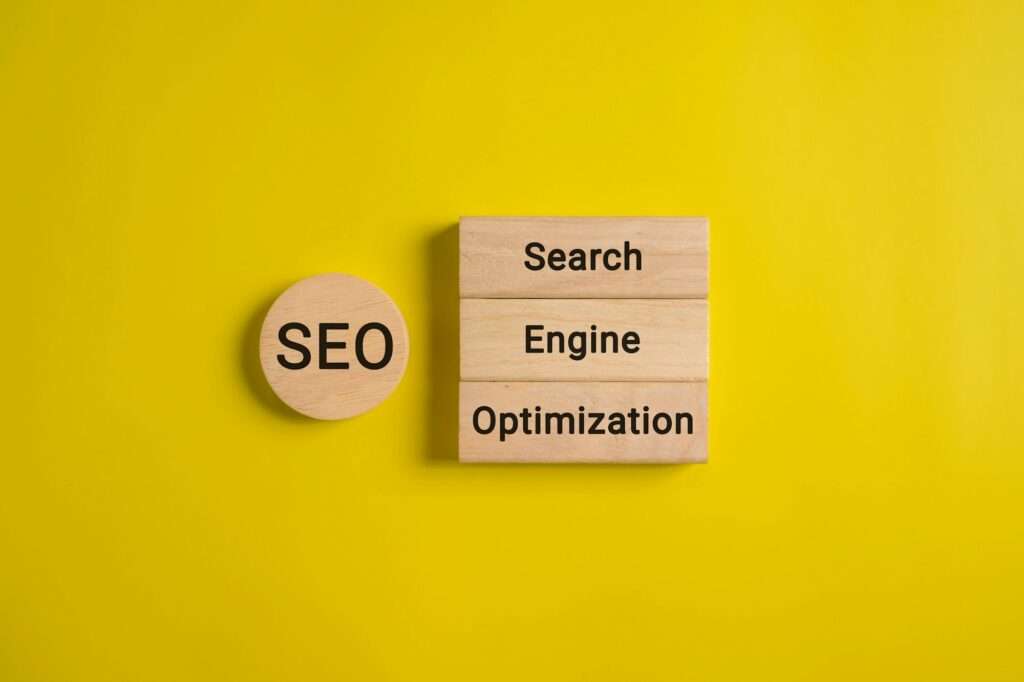 SEO text on wooden cube, Search engine optimization ranking, SEO