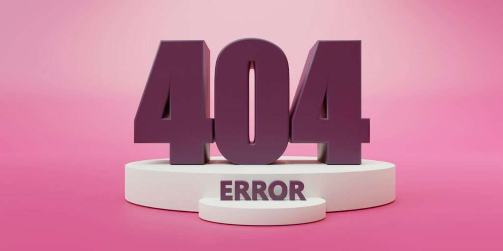 Webdesign Hannover - Große 3D-Zahlen „404“ werden deutlich auf einem weißen Sockel vor einem rosa Hintergrund angezeigt und veranschaulichen das Wesentliche eines 404-Fehlers. Das Wort „ERROR“ befindet sich unter den Zahlen auf dem Sockel. Local SEO Agentur Hannover.