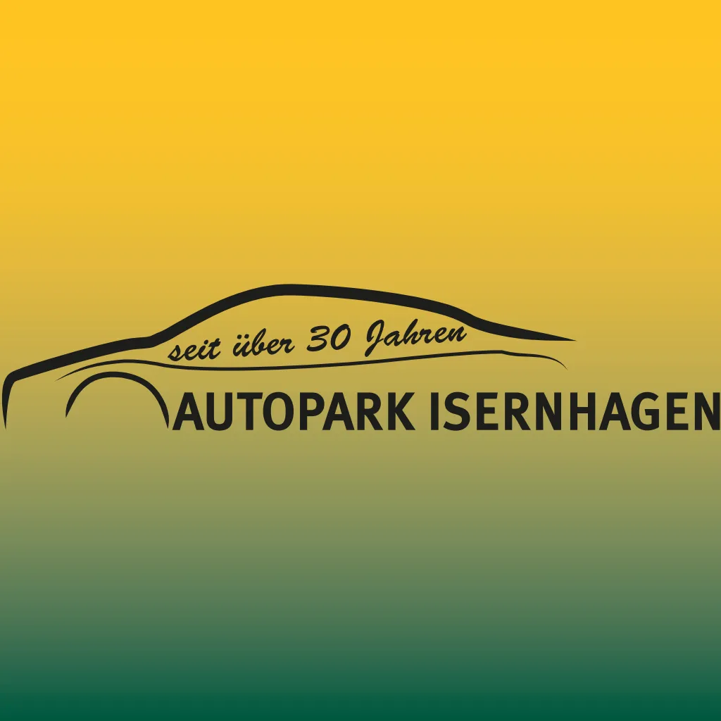 Webdesign Hannover - Logo mit dem Umriss eines Autos über dem Schriftzug "seit über 30 Jahren AUTOPARK ISERNHAGEN" auf einem Hintergrund mit gelbem bis grünem Farbverlauf. Als Kunde der Reputations-Schmiede Local SEO Agentur Hannover steht Ihre Sichtbarkeit im Fokus. Local SEO Agentur Hannover.