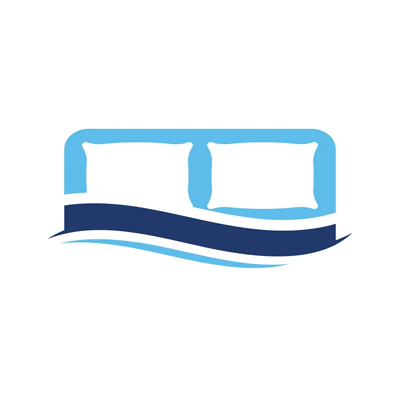 Webdesign Hannover - Eine einfache Grafik eines Bettes mit zwei Kissen und einer Decke, dargestellt in blauen und weißen Farben mit geschwungenen Linien für Weichheit - das Logo von Schlaf Welt Isernhagen, einer Referenz und Kunden der Reputations-Schmiede. Local SEO Agentur Hannover.