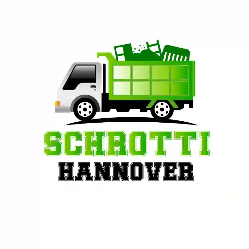 Webdesign Hannover - Ein mit Schrott beladener grün-weißer LKW ist über dem Schriftzug "SCHROTTI HANNOVER" in fetten grünen und schwarzen Buchstaben auf weißem Grund abgebildet, als Referenz und Kunde der Reputations-Schmiede Hannover. Local SEO Agentur Hannover.